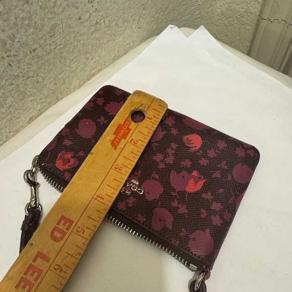 Coach Burgundy and Pink Floral Wristlet